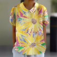 thumbnail image 2 of TSADFHJI Hauts d'Été pour Femmes Boho Mode Rétro Colorée Chemise Décontractée à Col Rabattu Manches Courtes T-Shirt TG Jaune, 2 of 5