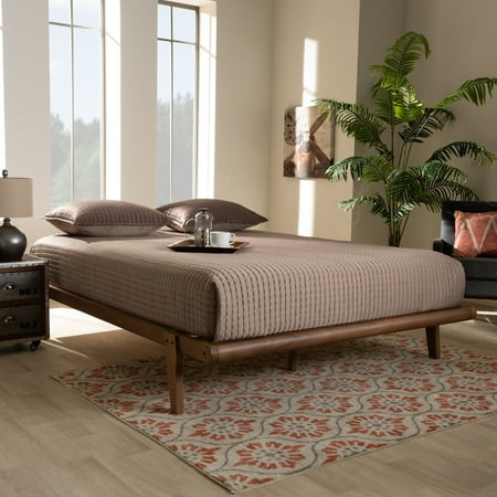 bed king platform frame walnut wood baxton kaia finished mid century studio brown modern