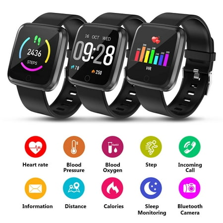 1.3'' Large Touch Screen Fitness Tracker, Waterproof Smart Watch w/ BP, HR, Sleeping Monitor, Tracker Pedometer