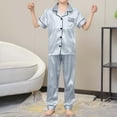 thumbnail image 4 of Pajamas Set for Boys Girls Silky Satin Pjs Sleepwear 2 PCS Set Short Sleeve Button Down Top Pants Home Wear, 4 of 7