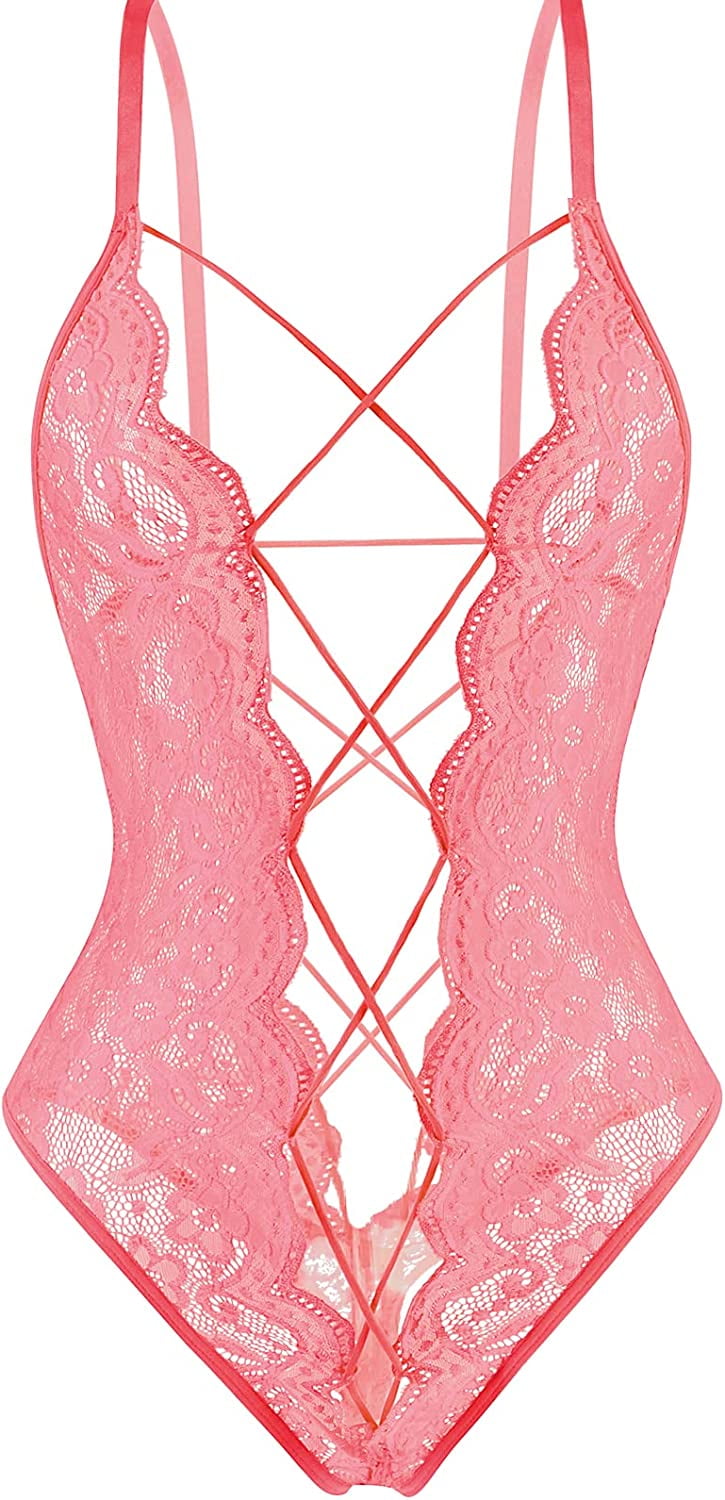 ADSEXY Lingerie for Women Deep V Neck Sexy Lace Teddy Bodysuit See