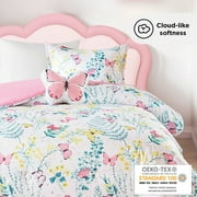 Regency Heights Full/Queen Size Comforter Sets, 4-Piece Kids Bedding Set for Girls, Butterfly Floral Comforter Bed Set, White/Pink
