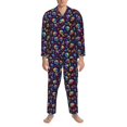thumbnail image 3 of Susaid rainbow color Skull mushroom Print Men's Long Sleeve Pajama Set, Two-Piece Button-Down Loungewear PJs Set, Comfortable Sleepwear for Relaxation-XX-Large, 3 of 7