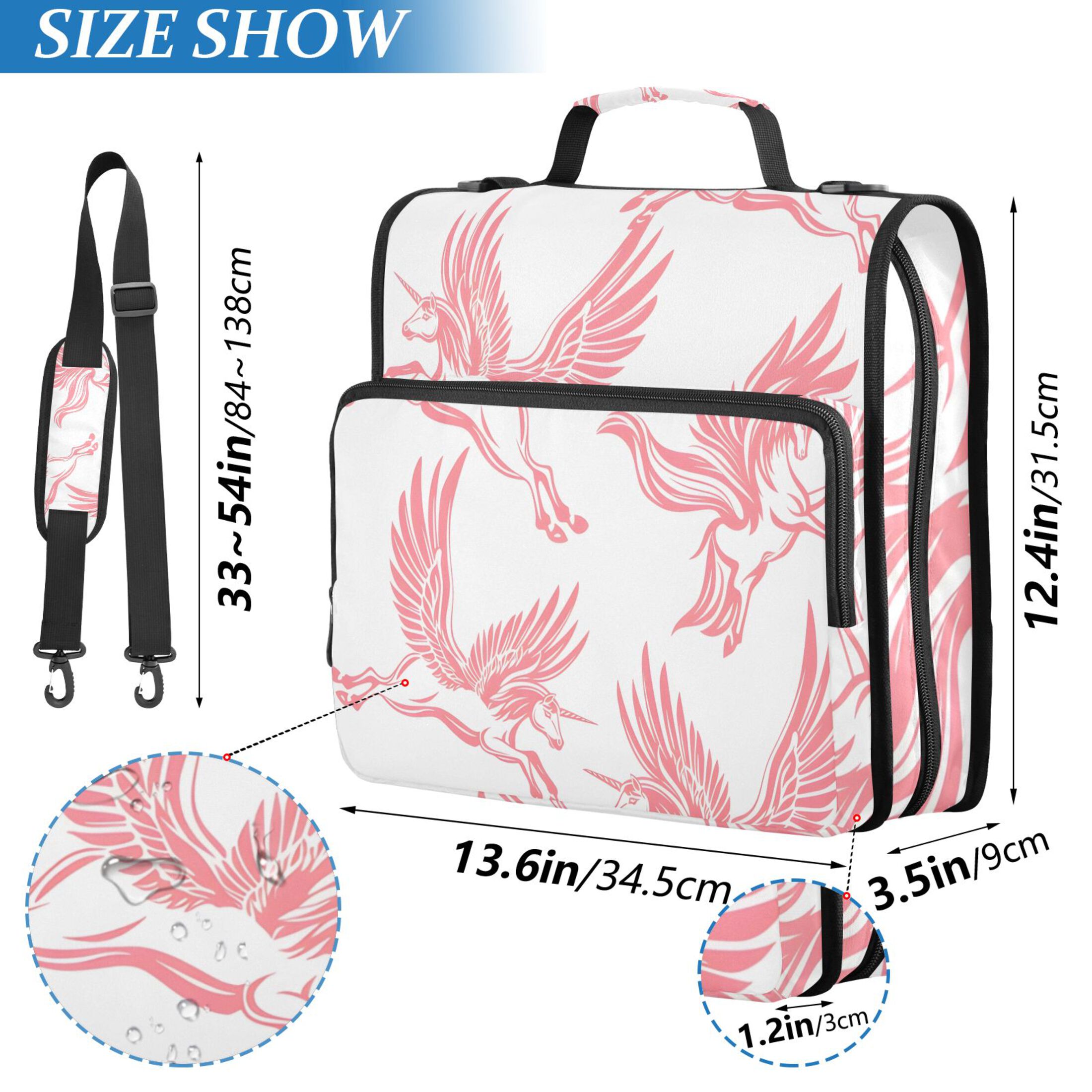 3 Ring Zipper Binder with Shoulder Strap Waterproof Trapper Keeper 2 Inch D-Ring 500 Sheets Capacity Pegasus Unicorn Fly