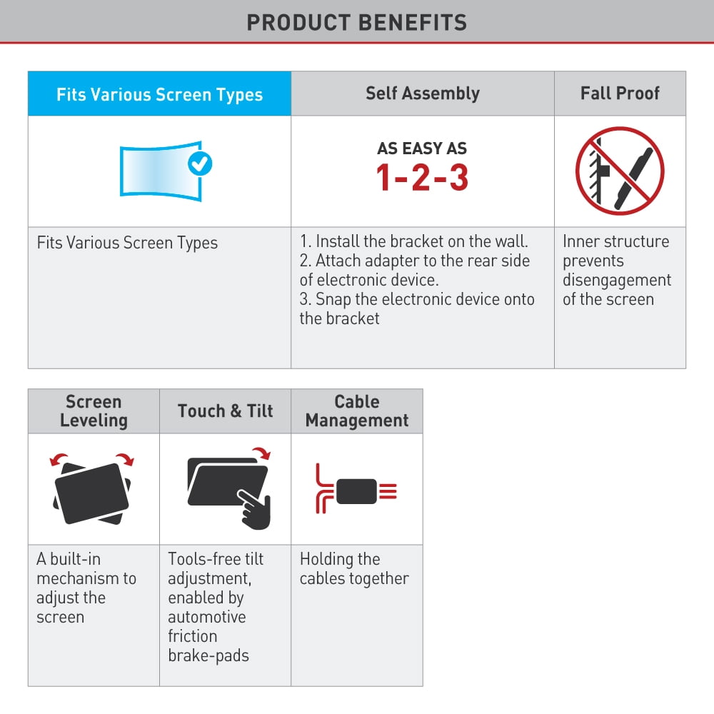 Barkan TV Wall Mount, 29-65 inch Full Motion Patented Flat / Curved Screen Bracket, Holds up to 88lbs., Patented, UL Listed, Fits LED OLED LCD