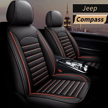 AOMSAZTO Fit Jeep Compass 2007-2021 Black & Red Car seat Cover 5-seat Faux Leather Full Set Compatible Airbag