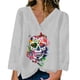thumbnail image 1 of orange Camiseta holgada de manga larga con estampado de calavera para mujer, Tops informales con cuello en V para Halloween, 1 of 2