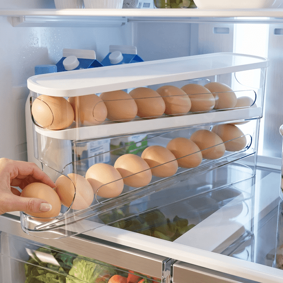 Auto Rolling Egg Dispenser for Refrigerator – Space Saving Egg Organizer, Durable Egg Holder Tray for Fridge Storage