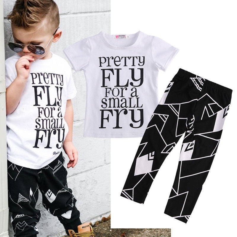 Summer Fashion Outfits Toddler Kids Baby Boys Clothes Cotton T-shirt+Pants Sets 