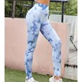 thumbnail image 3 of Mallas deportivas sin costuras para fitness y running, talla M, pantalones de yoga con efecto tie-dye de color azul claro para mujer, 3 of 6