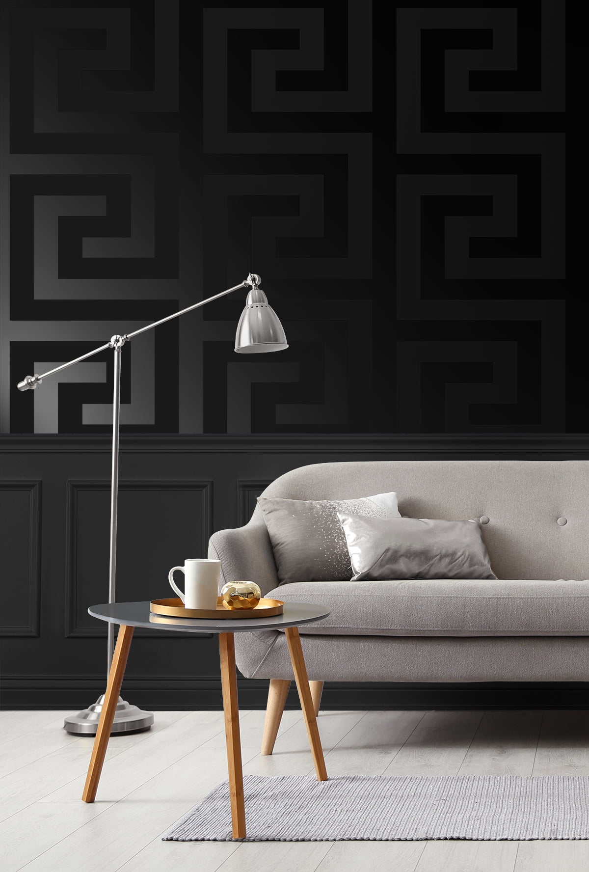 NextWall Dark Onyx Geometric Maze Peel and Stick Wallpaper - 20.9 in. W x 18 ft. L Roll