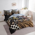 thumbnail image 2 of Manfei Cool Motorcycle 7-Piece Twin Bedding，Grid Pattern Bedding Comforter Set，Brown,Black Reversible, 2 of 7