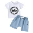 thumbnail image 3 of Gerichy Toddler Boys Clothes Baby Boy Outfit Sets Toddler Kids Boy Shorts Clothing Set 0 6 12 18 24 Months 2T 3T 4T Letter Tractor Print Short Sleeve Round Neck T-Shirt with Solid Shorts 2Pcs Outfit, 3 of 6