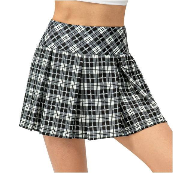 Women High Waist Pleated Mini Skirt Skater Tennis Skirt Flowy Mini Skirt Workout Hiking Golf Plaid Skirt for Teen Girls Women's Dresses