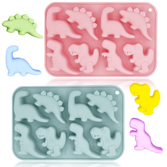 2Pcs Dinosaur Silicone Molds 3D Dinosaur Themed Baking Mould Tray DIY Baking Tool for Chocolate Cake Dessert Candy Pastry Handmade Soap Cupcake Topper