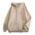 thumbnail image 3 of 2024 Popular Women's Autumn And Winter Cancer Day Ribbon Feather Print Zipper Long Sleeve Pocket Drawstring Casual Sports Hooded Sweatshirt Sweaters Women Sleep Womens Graphic Long Sleeve Women, 3 of 4