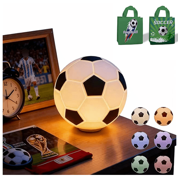 Soccer Ball Night Light for Kids, Rechargeable Touch Control Lamp with 7 Colors & Timer - Soft Silicone Nursery Nightlight, Bedside Lamp Gift for Boys, Teen Bedroom & Sports Fan Decor( Football Gif)