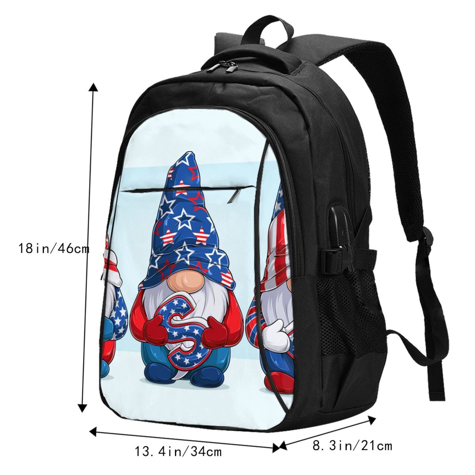 Xecao Cute Gnomes in USA1 for Travel Laptop Backpack, USB-Charging-Enabled, Spacious Business Backpack for Men and Women,College School Computer Bag