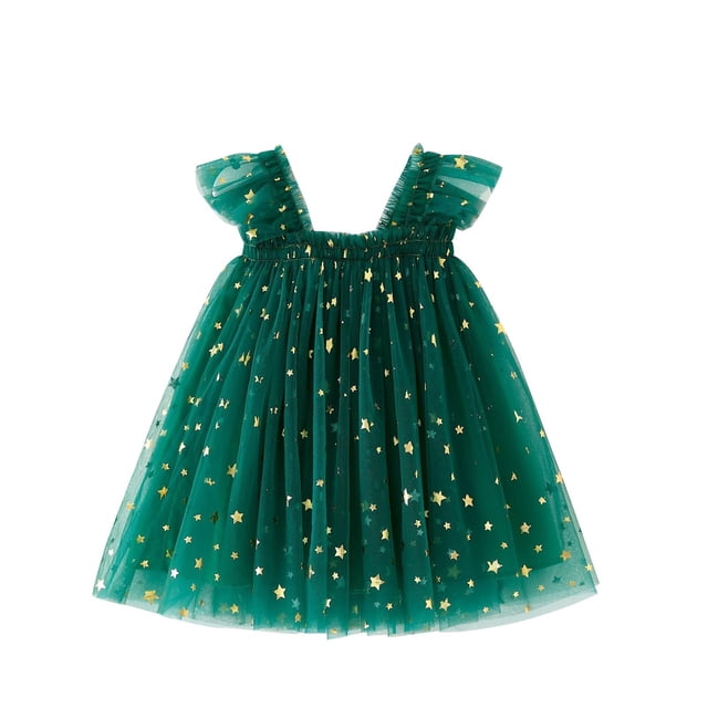 Odeerbi Vestido de Navidad de Lentejuelas Vestido de Verano de Volantes Vestido Sin Mangas Vestido de Tul Vestido Sin Tirantes Para Niñas Vestido de Algodón de Malla Sin Mangas