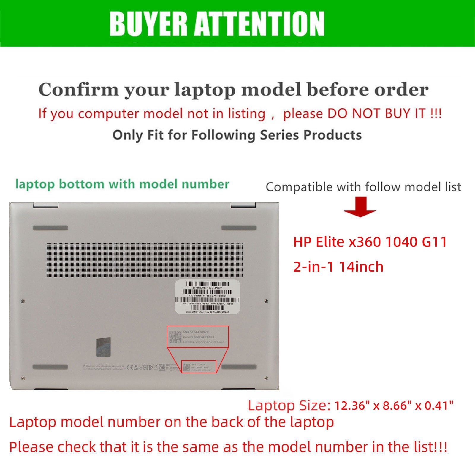 Laptop Case Cover Only for HP Elite x360 1040 G11 2-in-1 14" Notebook PC 2024~2025 (NOT Working with Other Models). PU Leather Shell Notebook Sleeve(Black)