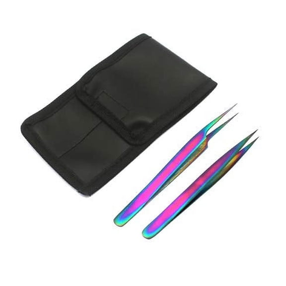 OdontoMed2011 Set of 2 Stainless Steel Multi Titanium Rainbow Color 3D Eyelash Extension Tweezers Straight   Pro Straight Fine Point Jewelry-Making, Laboratory Work