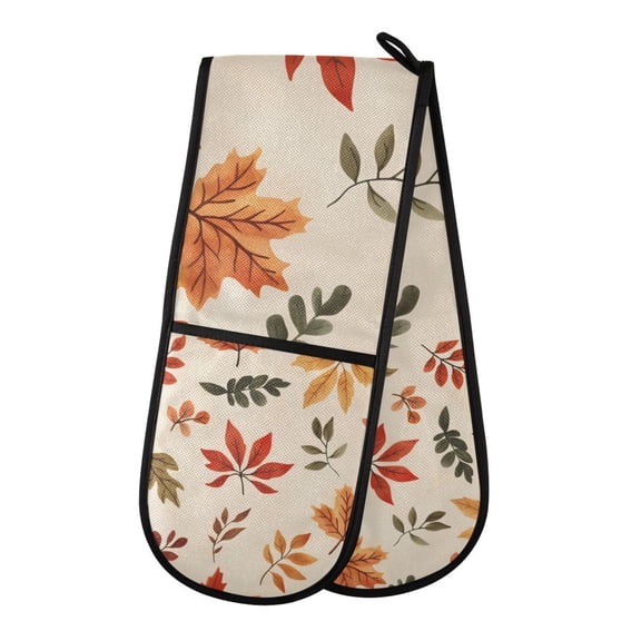 Yayeee Double Oven Mitt Kitchen Heat Resistant Baking 35" x7" Quilted Glove, Yellow Autumn Leaves