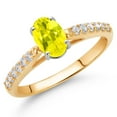 thumbnail image 2 of Gem Stone King 10K Two Tone Gold Canary Mystic Topaz and White Lab Grown Diamond Engagement Ring for Women (0.98 Cttw, Gemstone November Birthstone, Oval 7X5MM, Size 6), 2 of 4