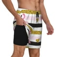 thumbnail image 3 of Haiem Gold Glittering Hearts and Flamingos Mens Swim Trunks with Compression Liner 2 in 1 Swimming Shorts Stretch Swimwear Quick Dry,Board Shorts-X-Large, 3 of 9