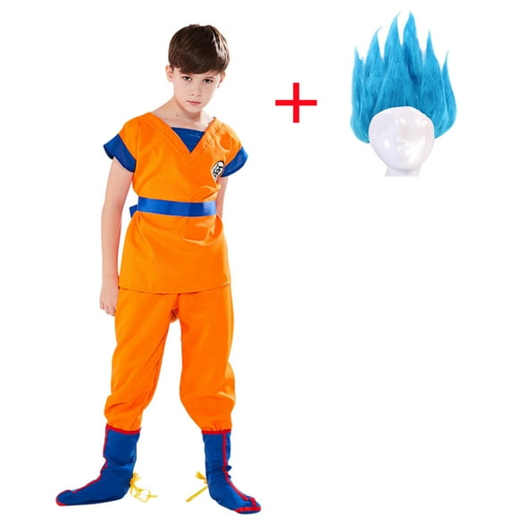 Kids Dragon Ball Goku Super Saiyan Blue Costume with Wig Halloween Costume for Kids