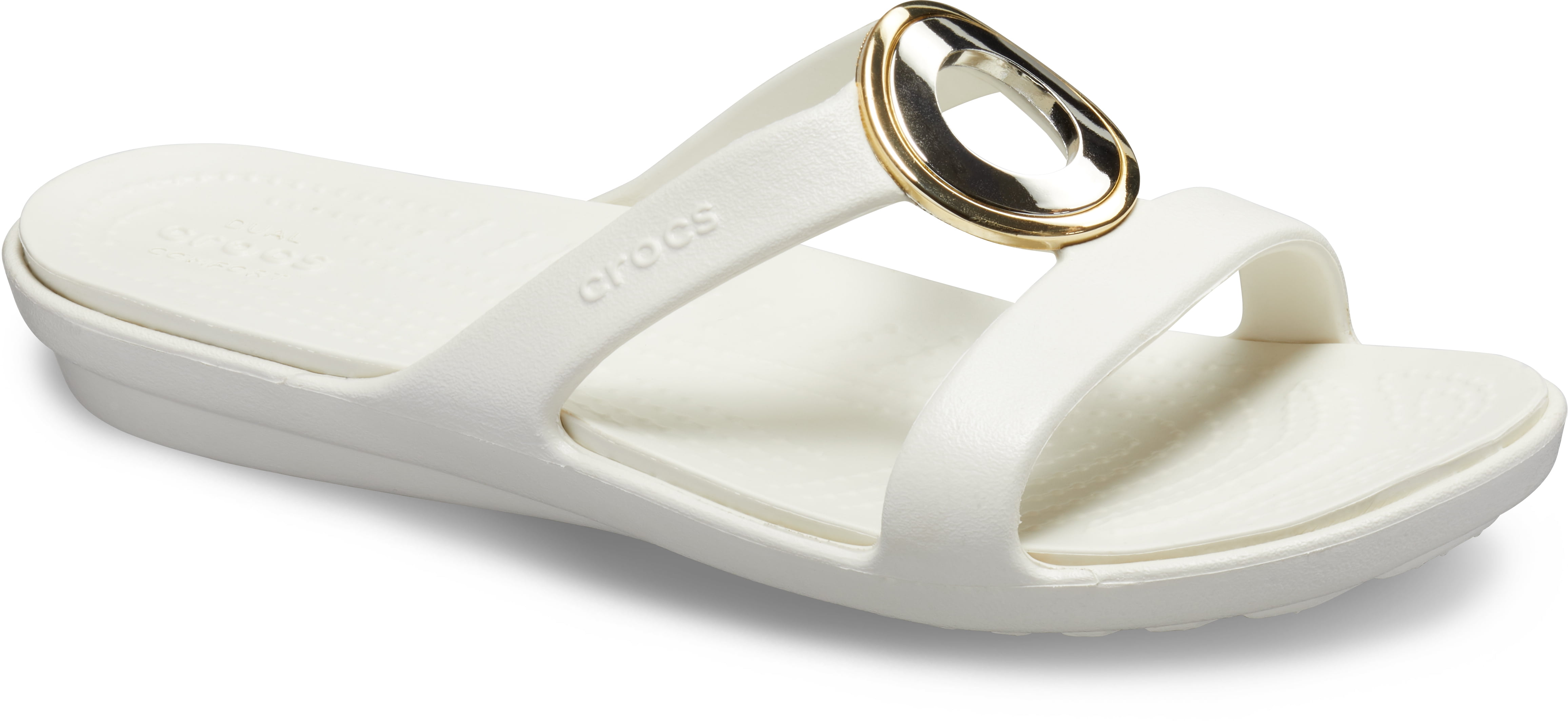 crocs women's sanrah metal block slide sandal