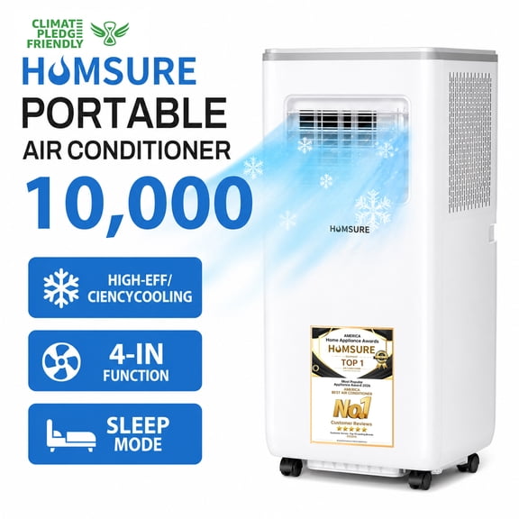 HUMSURE Portable Air Conditioners 10000 BTU Room Air Conditioning, Portable AC Unit with Remote Control, Cooling, Dehumidifier and Fan, Automatic, Sleep 5 Mode Floor AC