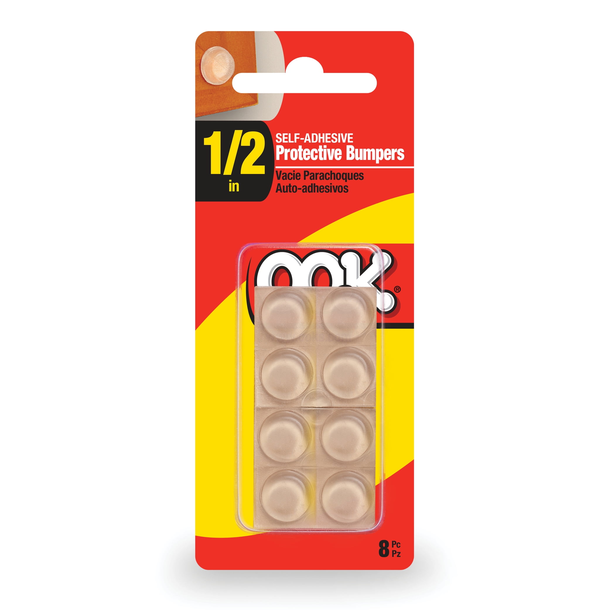 OOK 1/2" SelfAdhesive Protective Bumpers, Clear Bumper Pads, 8 Pieces