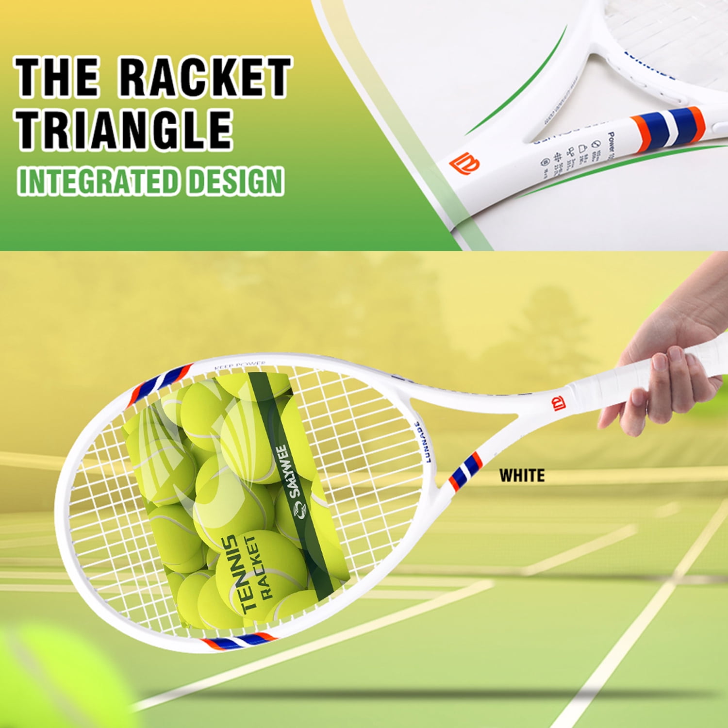 SALYWEE POWER 100 Adult Tennis Racket - Carbon Fiber Composite, 16×19 Strung Pattern, Simple & Elegant Design, Free Bag Included