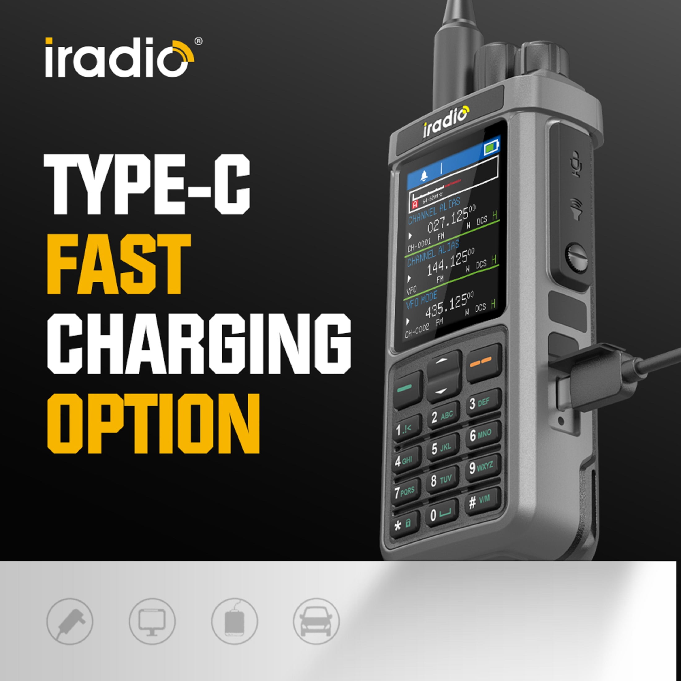 Iradio UV 98plus 64 108MHz FM Handheld Two Way Radio with 1024 Channels