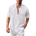 thumbnail image 4 of Camisa Henley De Lino Con Cuello Alto, Manga Larga, Casual,, 4 of 6
