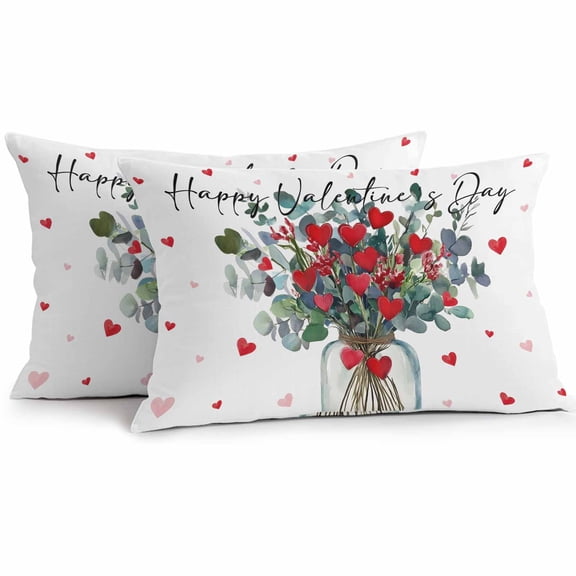 Waterproof Throw Pillow Covers Set of 2, 20x12 Inch Valentine Love Heart Decorative Pillowcases Outdoor Pillow Slip Cushion Covers Set for Couch Tent Watercolor Eucalyptus Leaves