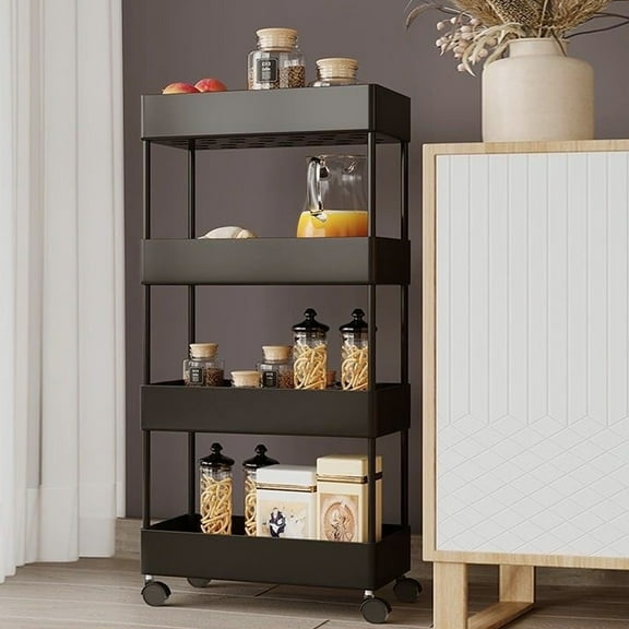 BZPIZ Snack Cart Tall Narrow Shelving Unit with Wheels and Anti-Slip Feet, Adjustable Shelving for Kitchen, Office, Dorm, Living Room