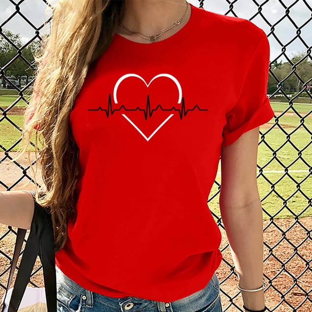 ICHUANYI Clearance Fashion Women Casua Printing Pullover Short Sleeve T-Shirt Tops Blouse(Red, XXL) ICHUANYI WER2023081505524