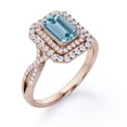 thumbnail image 4 of JeenMata Pave Crossover 1.35 Carat Emerald Cut Vivid Blue Created Aquamarine and Moissanite Double Halo Design Engagement Ring in 18K Rose Gold Plating over Silver, 4 of 6