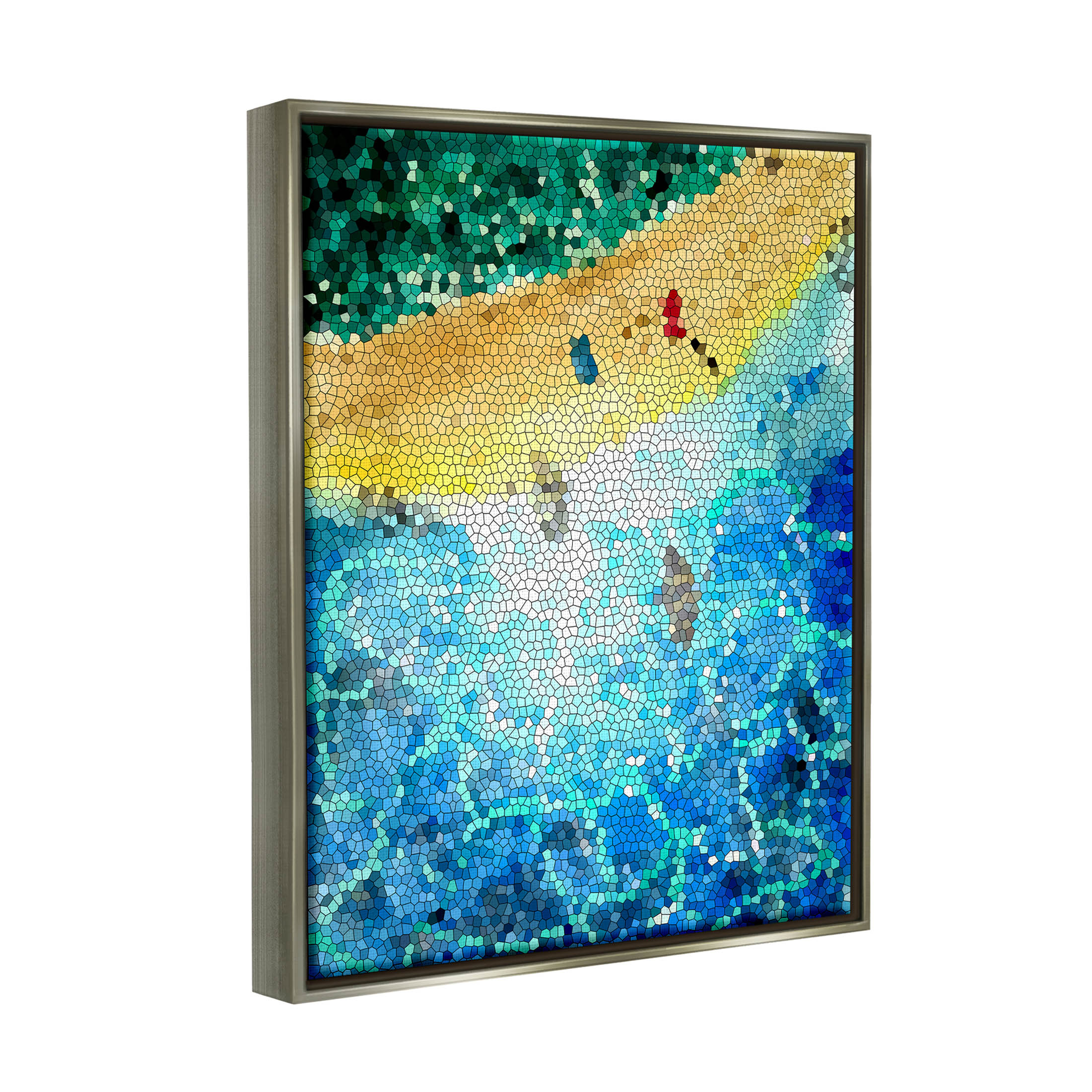 Modern Mosaic Pattern Beach Coastal Graphic Art Luster Gray Framed Art Print Wall Art