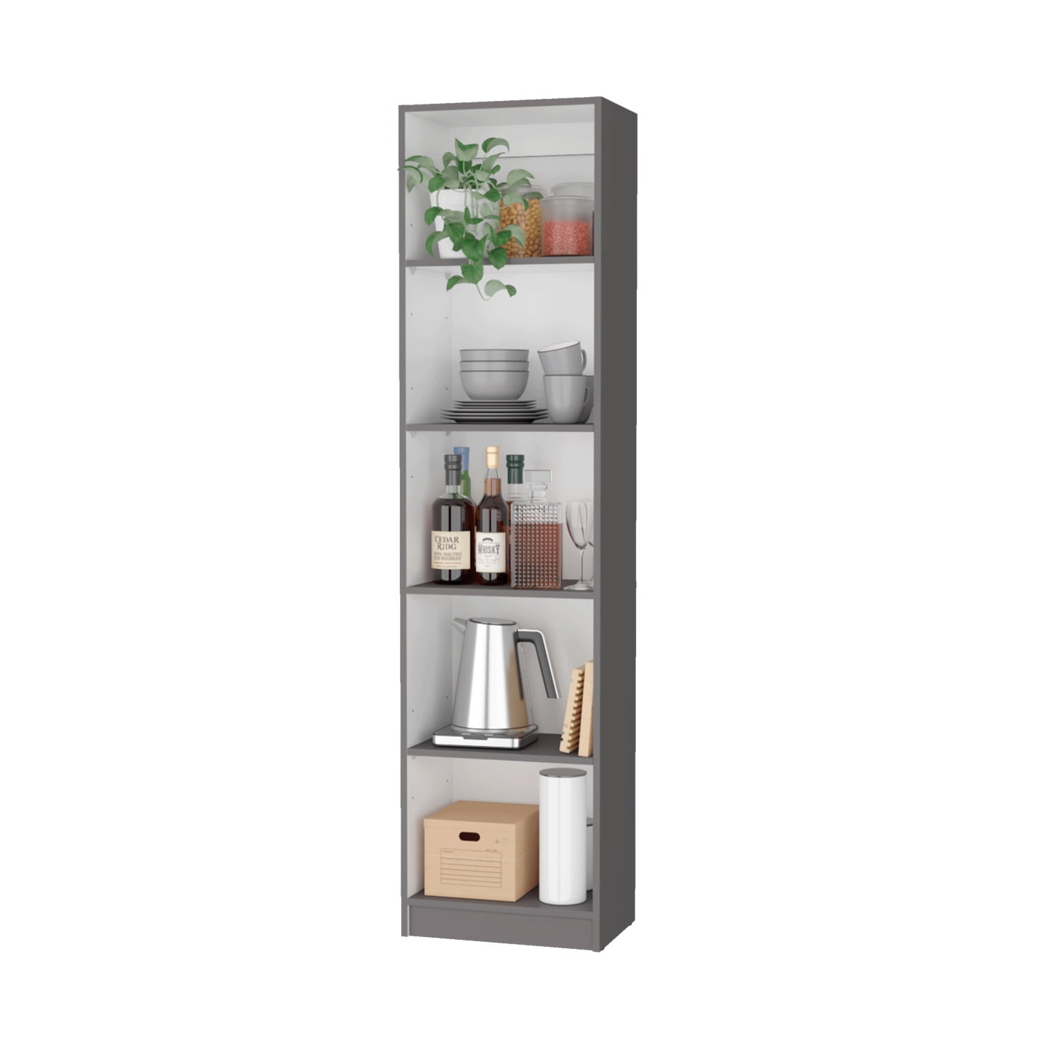 FM FURNITURE Sutton Slim Bookcase Multicolor Engineered Wood Gray