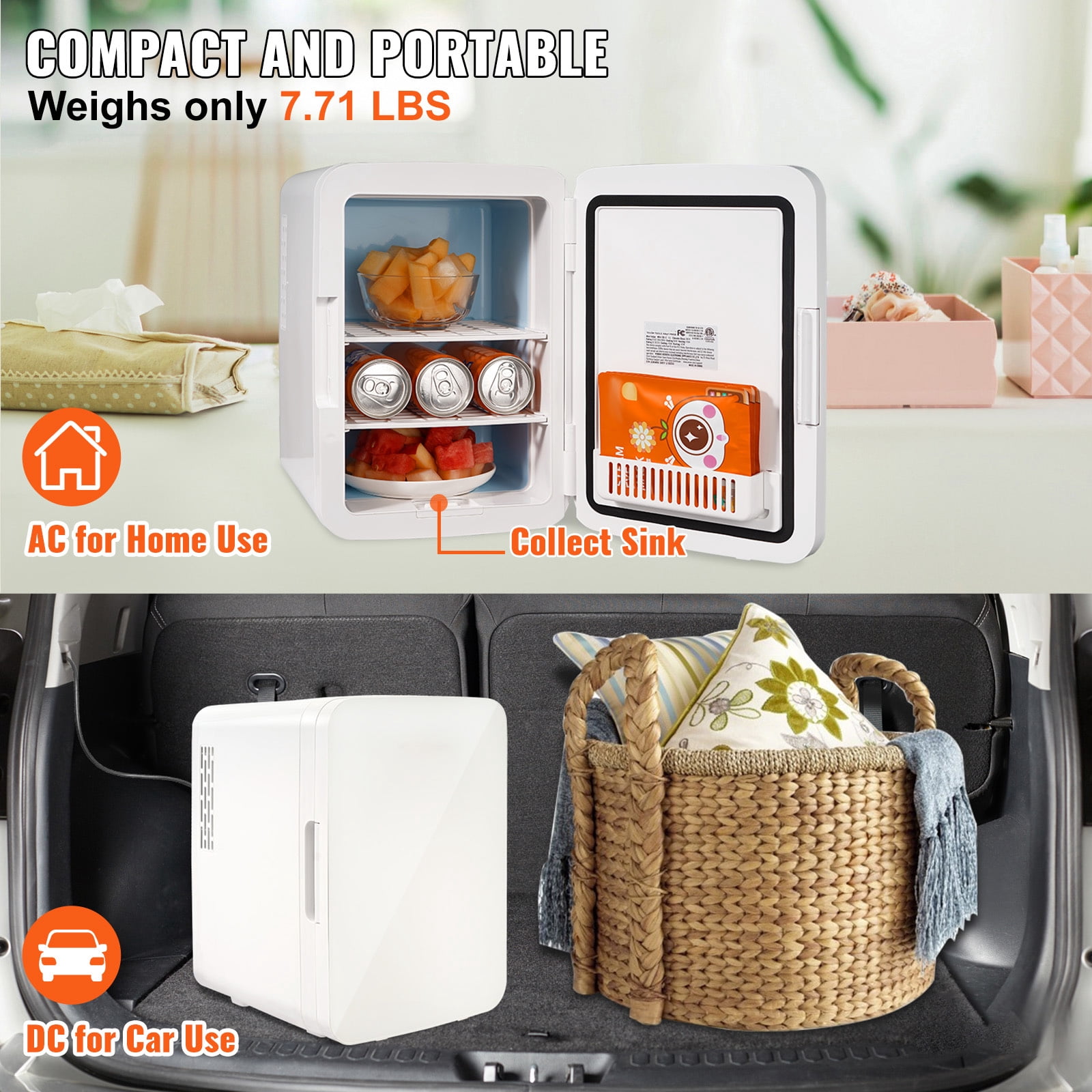 KFFKFF Mini Refrigerator 10L 12 Cans Skin Care Product Refrigerator AC/DC Mini Cosmetic Refrigerator