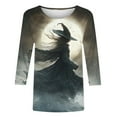 thumbnail image 4 of WZXFASHION 2025 T-Shirts d'Halloween pour Femmes Manches 3/4 T-Shirts Graphiques Sorcière Tops de Festival Chandails en Molleton Col Rond Articles en Liquidation T-shirt à Manches Longues pour Femmes, 4 of 5