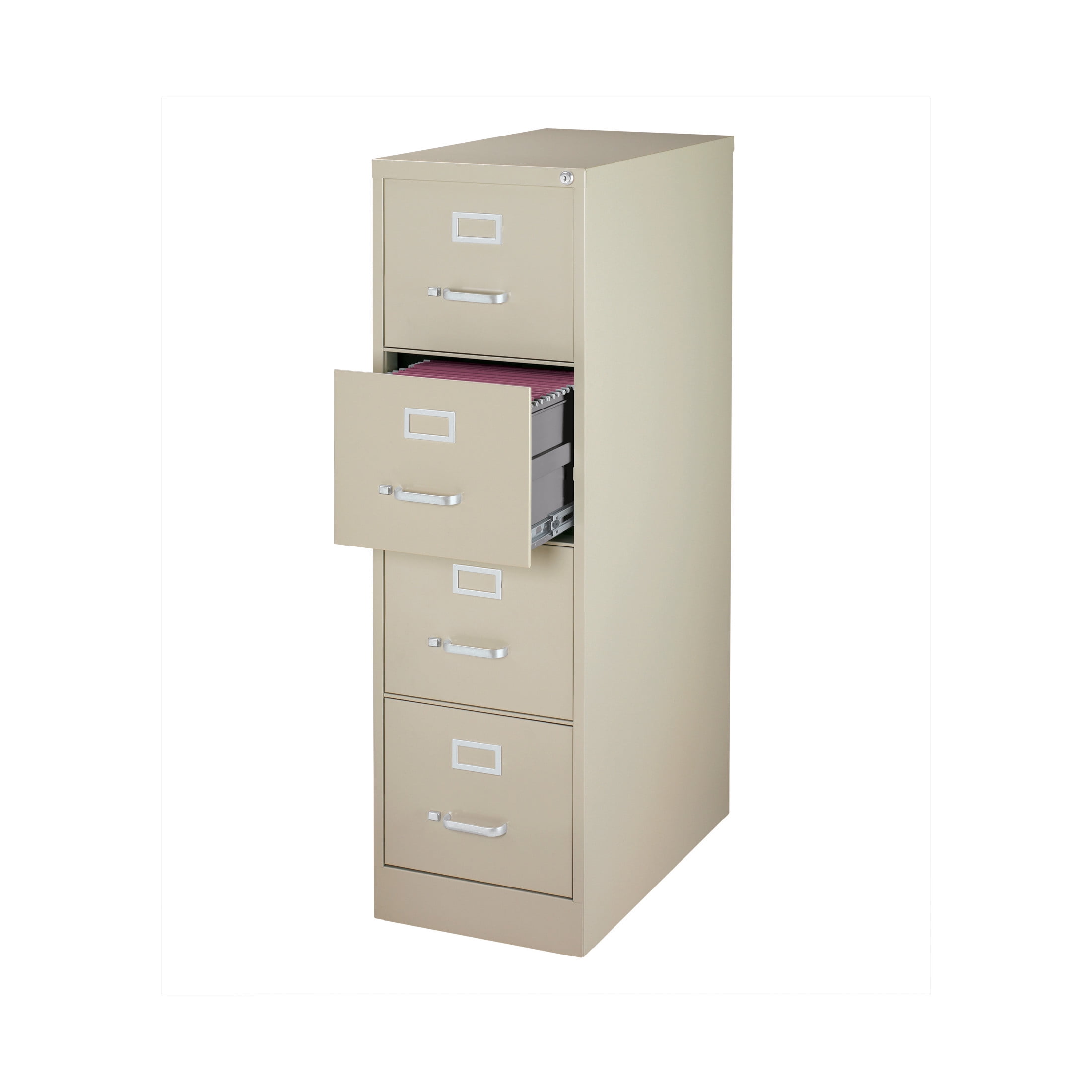 Hirsh 4 Drawer Letter Locking Metal Vertical File Cabinet, 26.5" Deep, Putty