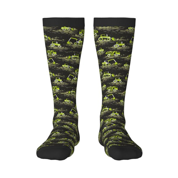 Fotbe Light Green Excavator Calcetas Divertidas Estampadas para Hombre y Mujer, Calcetas de Algodón hasta la Rodilla para Caminar, Correr, Enfermería y Embarazo