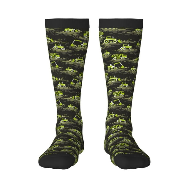 Honeii Chaussettes Longues Vert Pâle à Imprimé Excavatrice, Chaussettes au Design Fantaisie Cadeau pour Hommes et Femmes, Chaussettes Montantes, Chaussettes Mi-Mollet