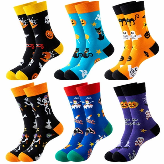 6 Pairs Halloween Socks Pumpkin Ghost Crew Socks Men Women Spooky Funny Halloween Socks Gift for Party