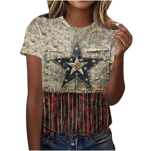 VerPetridure Patriotic Shirts for Women American Flag Shirt 4th of July Short Sleeve Crew Neck Graphic Tee USA Star Stripes Tops