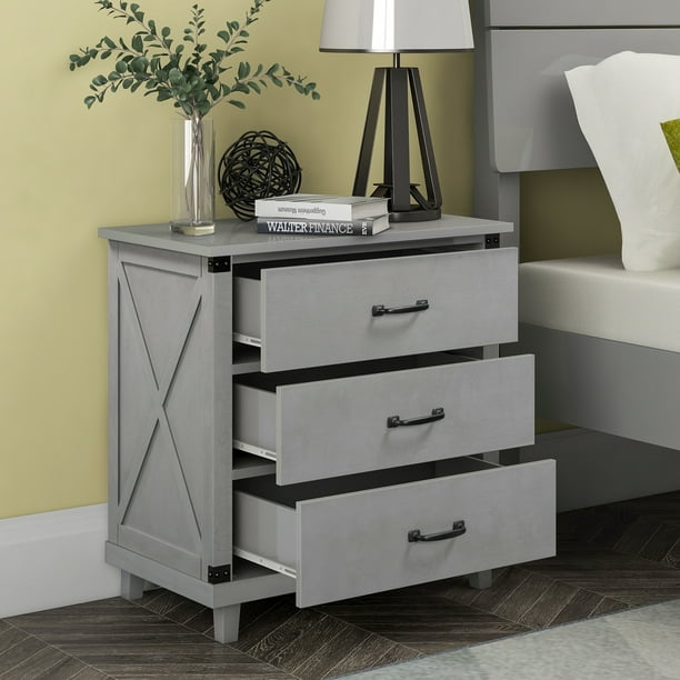 3 Drawer Nightstand Modern Bedroom Wood With Drawers Living Room End Tables Bedside File Cabinet Storage Table For Home Office Gray W17802 Com 3 Drawer Nightstand Modern Bedroom, Cream Side Tables For Bedroom