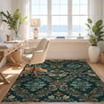 thumbnail image 3 of Design&I 6'x9' Washable Area Rug Sleek Flatweave Pet Friendly Gothic Floral Damask Wildlife Repeat With Scroll Frame Vintage Moth Refined for Queen Size Bedroom, Under Bed, 3 of 7
